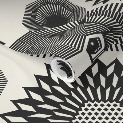 Spoonflower Pre-pasted Wallpaper Teddy Bear Sunflower (black And White-large Scale) 2' X 12' Removable