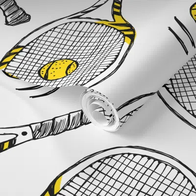 Spoonflower Pre-pasted Wallpaper Tennis Rackets - Sport Game 2' X 12' Removable