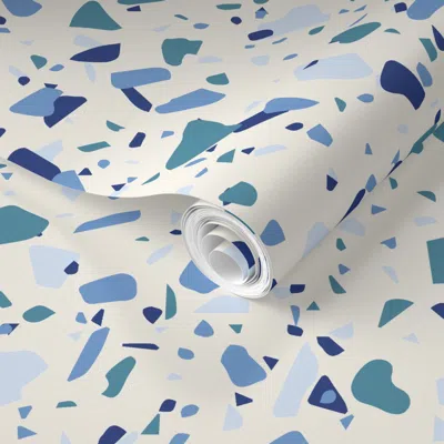 Spoonflower Pre-pasted Wallpaper Terrazzo In Blue Greens 2' X 12' Removable In Multi