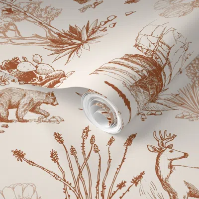 Spoonflower Pre-pasted Wallpaper Texas Toile Big Bend Terra 24"jumbo Halfdrop -see Description For 2' X 12' Remo