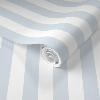 Spoonflower Pre-pasted Wallpaper Textured Light Soft Blue On White Cross Hatch Cabana Boy Stripe 2' X 12' Remova