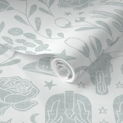 Spoonflower Pre-pasted Wallpaper Textured Western Americana & Cowboy Boots - Neutral Grey Green On Light (l) 2' 