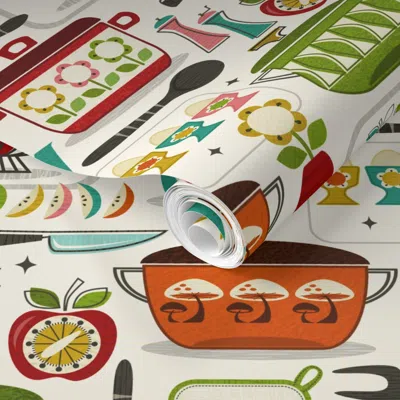 Spoonflower Pre-pasted Wallpaper The Collectible Kitchen - Smaller Scale  Removable