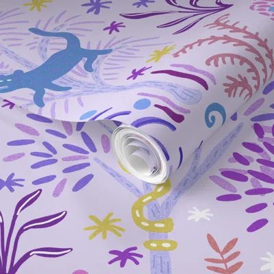Spoonflower Pre-pasted Wallpaper The Jungle Garden - Lavender 2' X 12' Removable