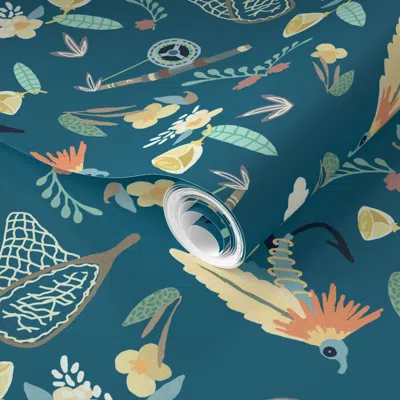 Spoonflower Pre-pasted Wallpaper The Lady Fisherman 2' X 12' Removable