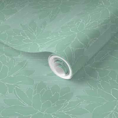 Spoonflower Pre-pasted Wallpaper The Lotus Spa Blue Green  Removable