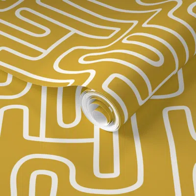 Spoonflower Pre-pasted Wallpaper The Maze - Soft Amber On Nugget 2' X 12' Removable