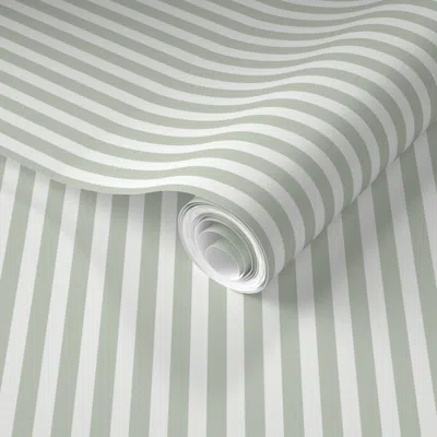 Spoonflower Pre-pasted Wallpaper The Scandinavian Minimalist Stripes Vertical Strokes Basic Plaid Sage Green  Re In Multi