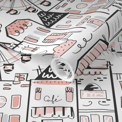 Spoonflower Pre-pasted Wallpaper The Streets Of Paris Pink Large Scale 2' X 12' Removable