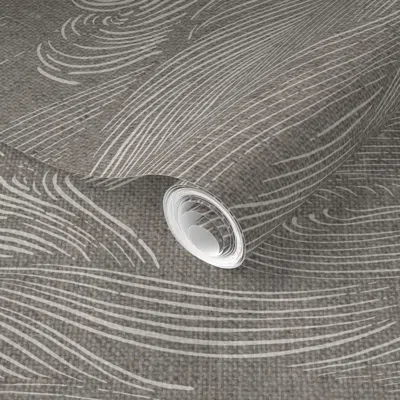 Spoonflower Pre-pasted Wallpaper The Water Grey Linen 2' X 12' Removable In Multi