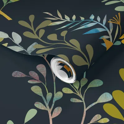 Spoonflower Pre-pasted Wallpaper The Wild Garden Night 2' X 12' Removable In Multi