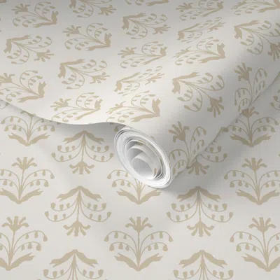 Spoonflower Pre-pasted Wallpaper Theresa Floral Bidirectional Vintage Tan 3in  Removable