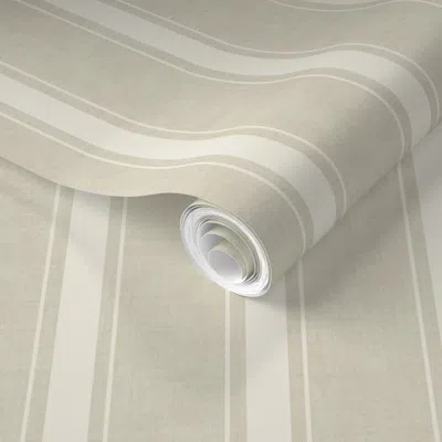Spoonflower Pre-pasted Wallpaper Thick And Thin Stripes // Neutral Tan And Ivory 2' X 12' Removable