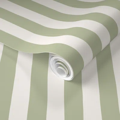 Spoonflower Pre-pasted Wallpaper Thin Hand Drawn Stripes - Soft Olive Green Farmhouse Earthy Neutrals 2' X 12' R