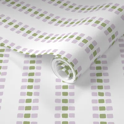 Spoonflower Pre-pasted Wallpaper Thin Summer Stripes - Green And Lavender 2' X 12' Removable