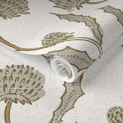 Spoonflower Pre-pasted Wallpaper Thistle 2' X 12' Removable In White