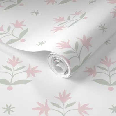 Spoonflower Pre-pasted Wallpaper Thistle Stars F6d5d6 And Cdd5c5 Copy 2' X 12' Removable