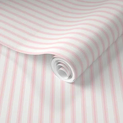 Spoonflower Pre-pasted Wallpaper Ticking Stripe Light Pink & White Darling Pink Pillow Ticking 2' X 12' Removabl