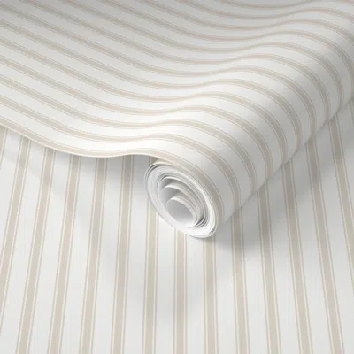 Spoonflower Pre-pasted Wallpaper Ticking Stripe Pale Putty Neutral Pillow Ticking 2' X 12' Removable