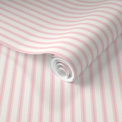 Spoonflower Pre-pasted Wallpaper Ticking Stripe Pink & Cream Pillow Ticking Mattress Ticking  Removable