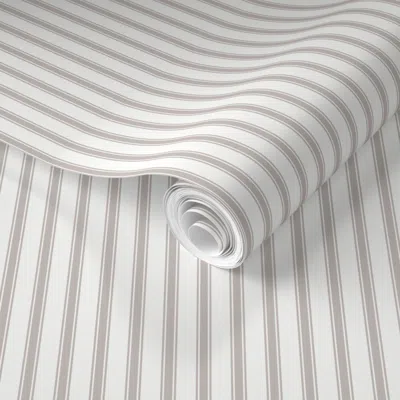 Spoonflower Pre-pasted Wallpaper Ticking Stripe Taupe & Cream Modern Pillow Ticking Stripe 2' X 12' Removable