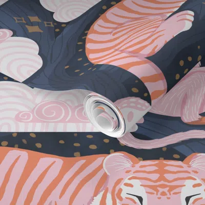 Spoonflower Pre-pasted Wallpaper Tigers At Twilight 2' X 12' Removable