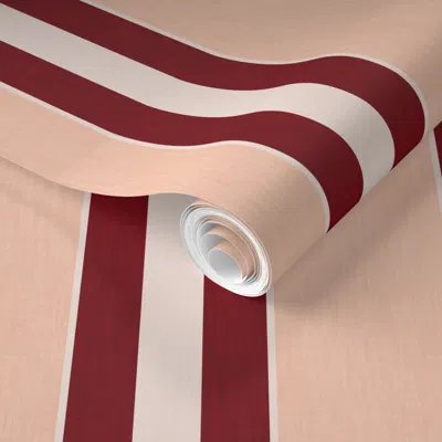 Spoonflower Pre-pasted Wallpaper Timeless Classic Bold Wide Regencycore Vertical Stripe Peach Pink Red White  Re