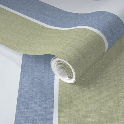 Spoonflower Pre-pasted Wallpaper Timeless Classic Bold Wide Regencycore Vertical Stripe Sage Green Blue  Removab