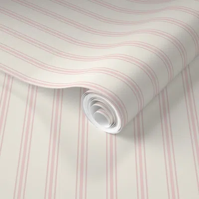 Spoonflower Pre-pasted Wallpaper Timeless Ticking Stripe - Heritage Blush - Blush Pink  - Classic Ticking  Remov