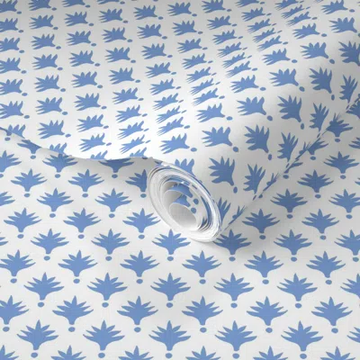 Spoonflower Pre-pasted Wallpaper Tiny Palm Corn Flower And White 2' X 12' Removable