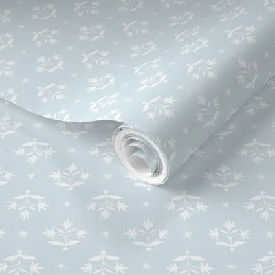 Spoonflower Pre-pasted Wallpaper Tiny Thistle Stars White2 On Soft Blue2  Removable