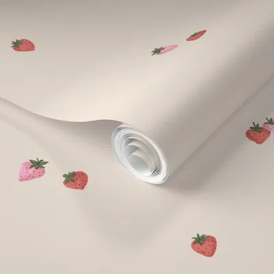 Spoonflower Pre-pasted Wallpaper Tiny Tossed Baby Strawberries 2' X 12' Removable