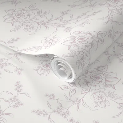 Spoonflower Pre-pasted Wallpaper Toile Flowers No Birds Light Lilac Outline 24in 2' X 12' Removable