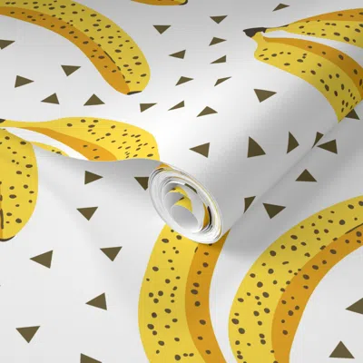 Spoonflower Pre-pasted Wallpaper Tossed Bananas 2' X 12' Removable
