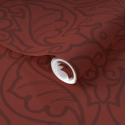 Spoonflower Pre-pasted Wallpaper Tracery Damask - Dark Brick Red  Removable