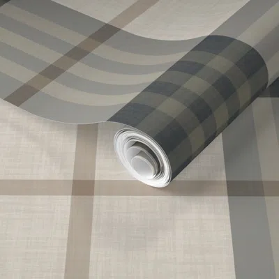 Spoonflower Pre-pasted Wallpaper Traditional Linen Textured Classic Plaid Checks - Almond  Removable