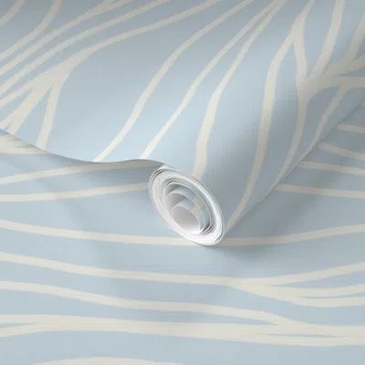 Spoonflower Pre-pasted Wallpaper Tranquil Blue Waves - Serene Neutral Coastal Lines - Soft Pastel Polar Sky 2' X
