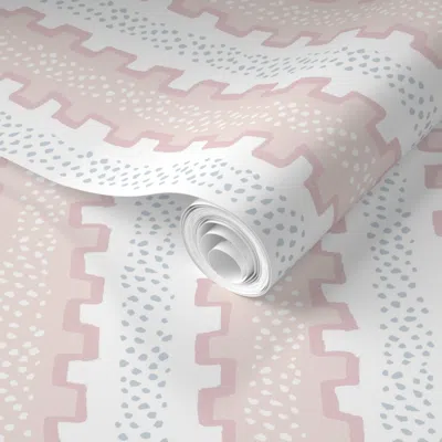 Spoonflower Pre-pasted Wallpaper Travis Stripe Pale Pinks And Blue And Blush Copy  Removable