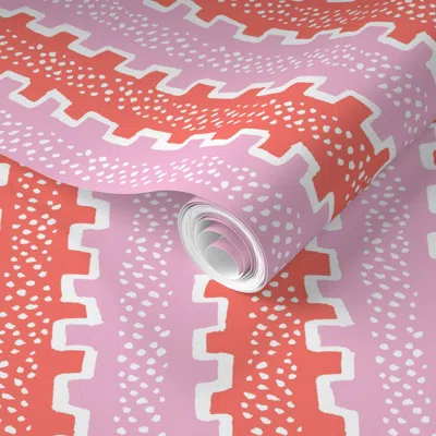 Spoonflower Pre-pasted Wallpaper Travis Stripe Pink And Coral 2' X 12' Removable