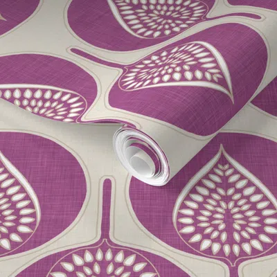 Spoonflower Pre-pasted Wallpaper Tree Hearts Purple Linen 2' X 12' Removable