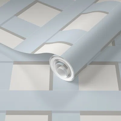 Spoonflower Pre-pasted Wallpaper Trelliage French Blue Smaller Square Trellis 2' X 12' Removable
