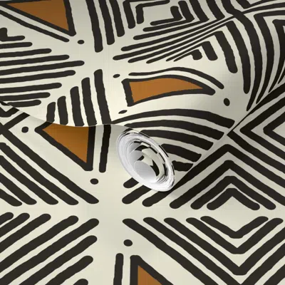 Spoonflower Pre-pasted Wallpaper Tribal Black Motif 2' X 12' Removable In Multi
