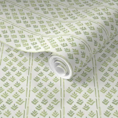 Spoonflower Pre-pasted Wallpaper Tribal Stripe Green 2' X 12' Removable