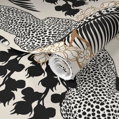 Spoonflower Pre-pasted Wallpaper Trio Cheetah Black And Brown 2/large Scale 2' X 12' Removable