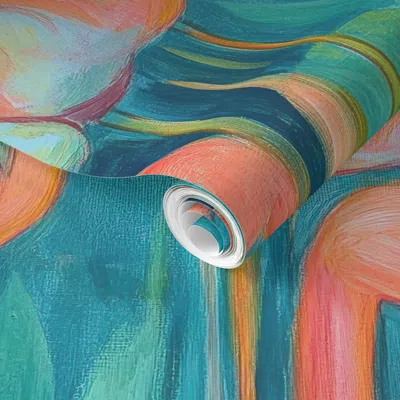 Spoonflower Pre-pasted Wallpaper Tropical Flamingos In Painterly Brights 2' X 12' Removable