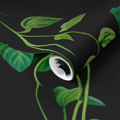 Spoonflower Pre-pasted Wallpaper Tropical Jungle Vine  Lush Green Leaves Decor Botanical Forest 2' X 12' Removab