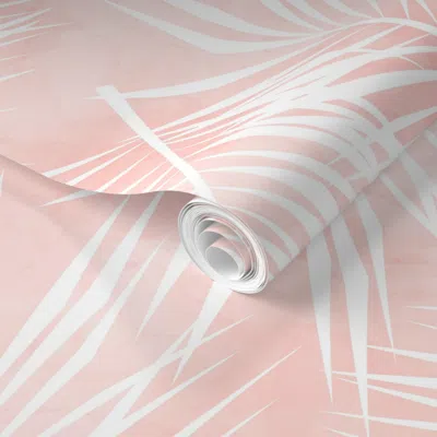 Spoonflower Pre-pasted Wallpaper Tropical Paradise Palm Fronds - Soft Pink  Removable