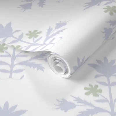 Spoonflower Pre-pasted Wallpaper Tulip Indienne Custom 8 Beacon Gray And Green. Copy 2' X 12' Removable In Multi