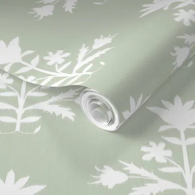 Spoonflower Pre-pasted Wallpaper Tulip Indienne Light Quiet Green On White  Removable