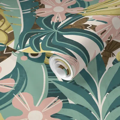 Spoonflower Pre-pasted Wallpaper Tutti Tiki Fruitti - 100% Human Made  Removable